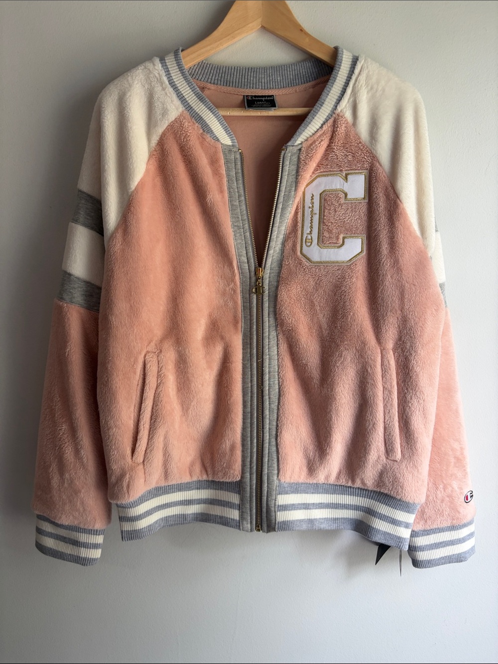 NEW Champion Pink and Light Gray Plush Jacket